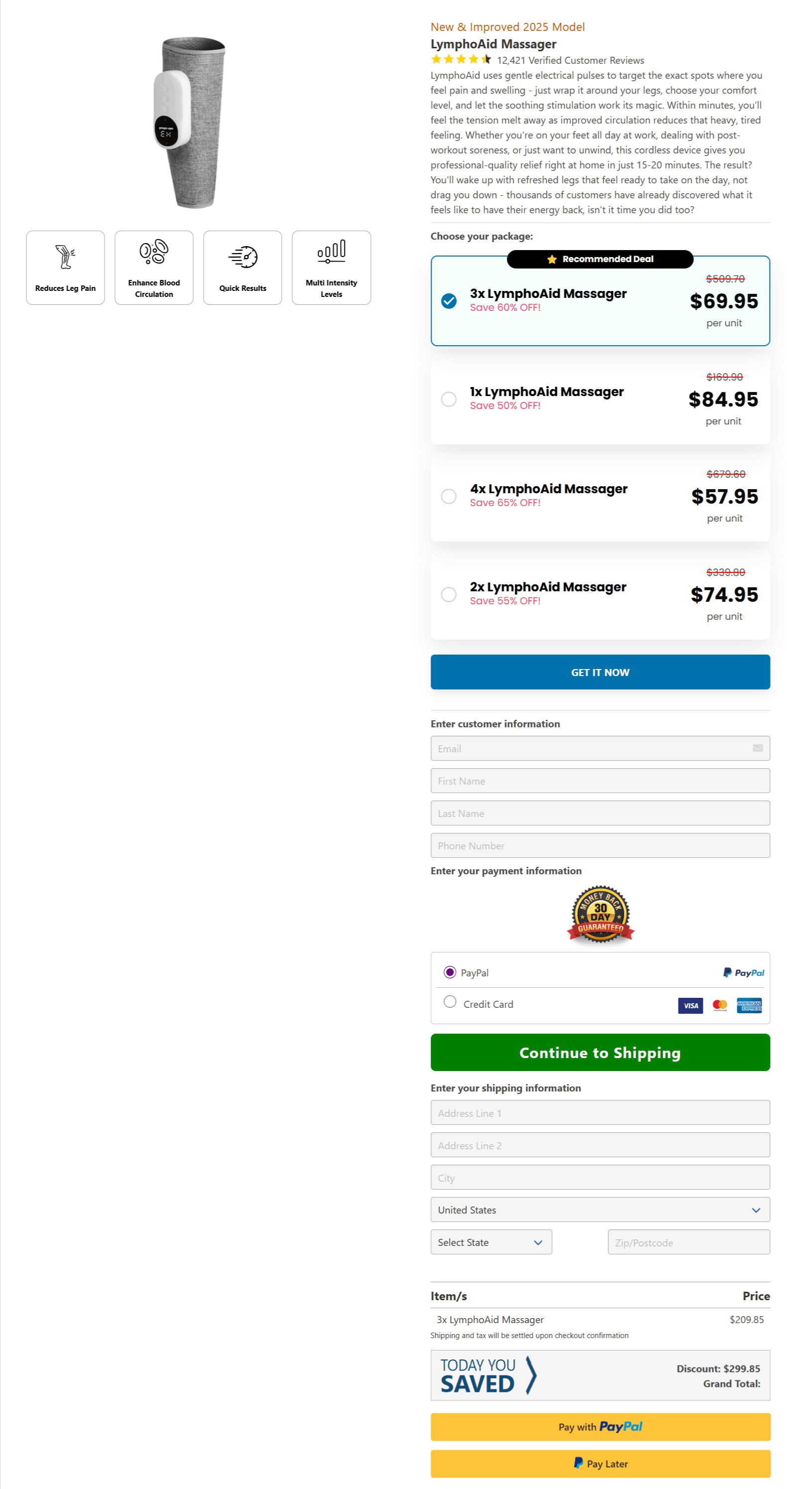 LymphoAid Massager checkout page